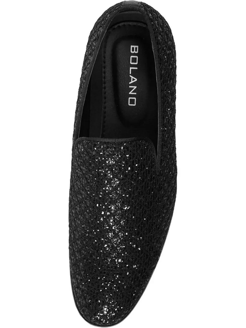 Bolano Men's Black Glitter Loafers Slip On Metallic Tuxedo Block Heel Shoes